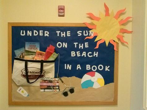 Summer library display Library Summer Display, Book Displays Library, Librarian Ideas, School Library Bulletin Boards, Summer Bulletin Board, Reading Display, Random Idea, Summer Bulletin Boards, Middle School Libraries