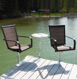 Lakeside Dock Ideas, Florida Dock Ideas, Boat Dock Seating Ideas, Pier Ideas Decks Boat Dock, Lake Dock Furniture Ideas, Lake Dock Accessories, Dock Bar Ideas Lakeside, Boat Dock Decorating Ideas Lakes, Pontoon Boat Dock Ideas