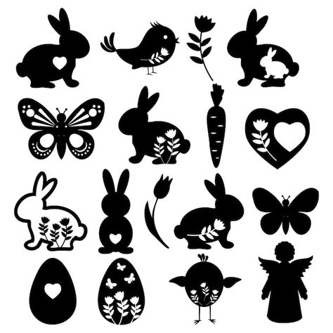 Easter Silhouette, Easter Rabbit Decorations, Easter Vector, Rabbit Silhouette, Zestaw Ikon, Rabbit Collection, Rabbit Drawing, Bunny Silhouette, Easter Egg Pattern