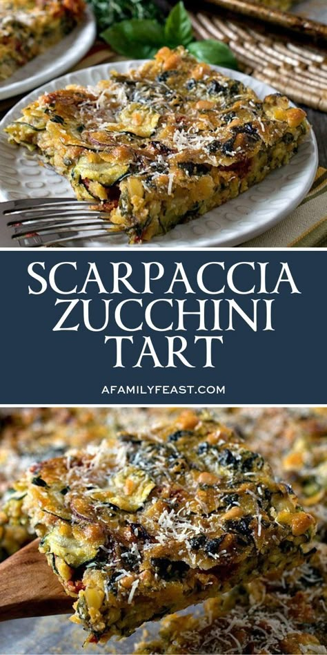 Scarpaccia Zucchini Tart - Scarpaccia is an Italian zucchini tart full of fantastic flavor! Scarpaccia Zucchini Tart Keto, Easy Courgette Recipes, Savoury Zucchini Recipes, Keto Slices Recipes, Vegetable Forward Recipes, Scrappacia Zucchini, Zucchini Entree Recipes, Zucchini Slice Recipe, Savory Zucchini Recipes