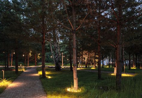 projects | Viabizzuno progettiamo la luce Park Lighting, Forest Light, Facade Lighting, Urban Lighting, Fence Lighting, Night Garden, Night Scenery, Public Garden, Dream House Exterior