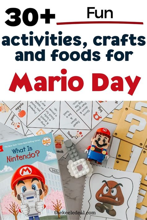 30 Fun Ways to Celebrate National Mario Day with Kids - The Keele Deal Mario Brothers Party Games, Mario Day March 10, Video Game Themed Activities For Kids, Mario Go Kart, Mario Activities, Super Mario Crafts, Mario And Luigi Games, Mario Party Games, Mario Day