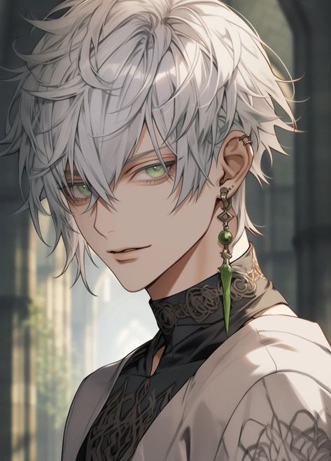 Green Eyed Anime Guy, White Hair Green Eyes Anime Guy, Gray Hair Anime Guy, White Haired Male Character Art, White Hair Green Eyes, Dragons Pictures, Boys With Green Eyes, Anime White Hair Boy, Guys With Green Eyes