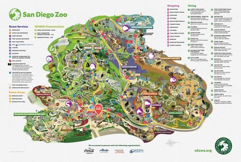 San Diego Zoo Map and Brochure (2021 - 2024) | ThemeParkBrochures.net Flamingo Habitat, Zoo Map, Zoo Architecture, African Plains, San Diego Vacation, Map Marker, In The Zoo, Safari Park, Minecraft Architecture