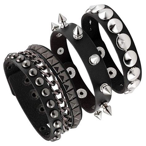 Best Sandals For Men, Spike Bracelet, Women Of Rock, Black Leather Bracelet, Beautiful Sandals, Punk Jewelry, Estilo Punk, Leather Bracelets, Grunge Style