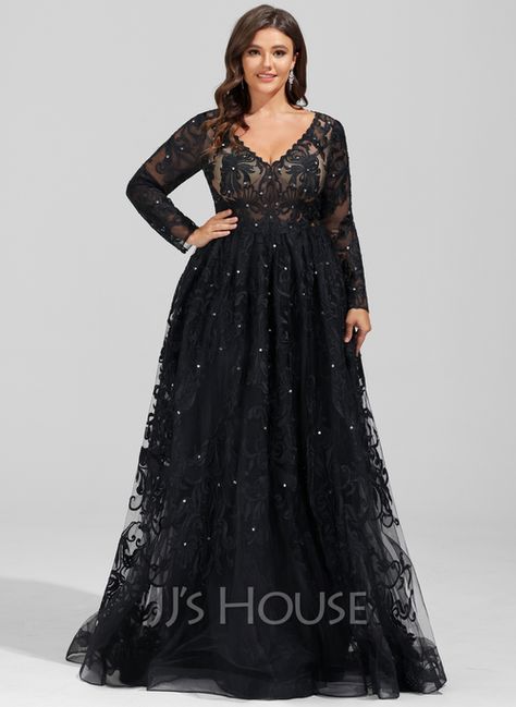 Ball-Gown/Princess V-neck Sweep Train Tulle Lace Evening Dress With Sequins (017196082) - JJ's House Tulle Straps, Sequin Ball Gown, Sweep Train Prom Dress, Dress Train, Gown Princess, Princess Prom Dresses, Sequins Fabric, Ball Gowns Princess, V Neck Prom Dresses