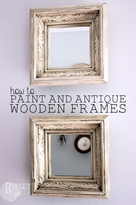 Getting distressed picture frames is really easy. Some paint and antiquing glaze make this a quick project to do in a single afternoon. Store Picture Frames, Repurpose Picture Frames, Frame Makeover, Christmas Frames Diy, Painted Photo Frames, Cardboard Photo Frame, Farmhouse Picture Frames, Frames Diy, Wood Decorations