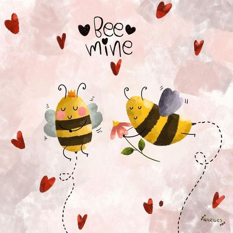 Happy Doodles, Happy Love Day, Bee Printables, Bee Drawing, Bee Book, Valentines Inspiration, I Love Bees, Bee Illustration, Cartoon Bee