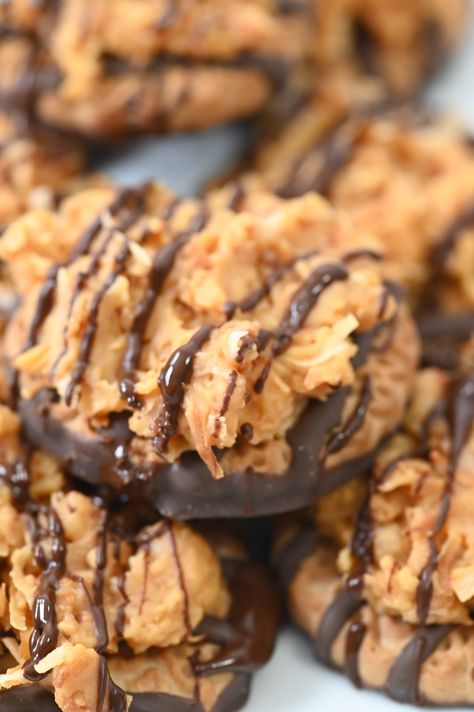 No Bake Samoa Cookies Girl Scout Samoa Cookies Recipes, Gluten Free Samoa Cookies, No Bake Samoa Cookies, Samoan Cookies, Monster Cookies Gluten Free, Samoa Cookies Healthy, Samoas Cookies Recipe, Samoa Cookies Recipe, Samoas Cookies