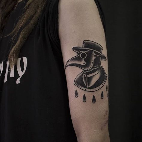 American Traditional Plague Doctor Tattoo, The Plague Doctor Tattoo, American Traditional Medical Tattoo, Plauge Doctor Traditional Tattoo, American Traditional Plague Doctor, Traditional Plague Doctor Tattoo, Witch Doctor Tattoo, Black Plague Doctor Tattoo, Plague Doctor Tattoo