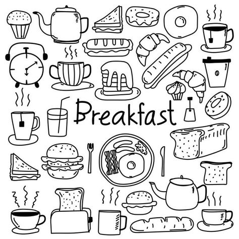 Breakfast Doodles, Bakery Clipart, Happy Birthday Drawings, Coffee Clipart, Sketch Note, Food Doodles, Doodle Vector, Love Doodles, Valentine Clipart