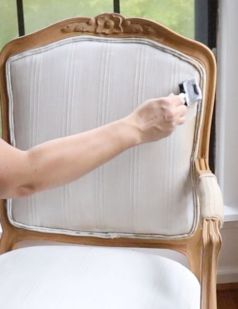 How To Easily Paint a Fabric Chair With Mineral Paint | Noting Grace Painted Fabric Chairs Ideas, Upholstered Chairs Fabric Ideas, Painting A Fabric Chair, Chalk Paint Upholstered Chair, Upholstery Paint, Painted Fabric Chair, Painting Chair Fabric, Painted Upholstered Chairs, Paint Fabric Chair