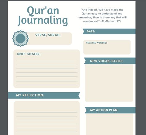 Quran Journaling Ideas, Quran Journaling, Muslim Parenting, Quran Journal, Islam Lesson, To Do Planner, Ramadan Activities, Spiritual Journals, Ayat Quran