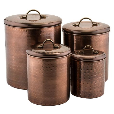 Amazon.com: Old Dutch 4 Piece Hammered Canister Set, Antique Copper: Kitchen & Dining Farmhouse Canisters, Copper Canisters, Kitchen Canister Set, Coffee Storage, Countertop Storage, Old Dutch, Copper Pots, Storage Canisters, Copper Kitchen