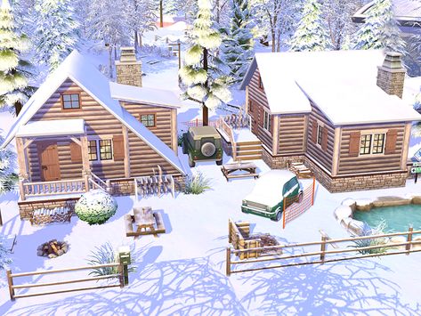 The Sims Resource - Ski Cabins - no CC Cabin Sims 4, Sims 4 No Cc, Winter Lodge, The Sims 4 Lots, Sims 4 Kitchen, Sims 4 Bedroom, Cabin Furniture, Lakeside Cottage, Winter Cabin