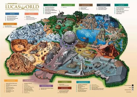 Is this Star Wars Lucas World theme park map fake or leaked? Find out what we know about the new Star Wars Land Disney park expansions. Theme Park Tycoon, Theme Park Planning, Theme Park Map, Disneysea Tokyo, Theme Park Ideas, Theme Park Design, Park Concept, Park Aesthetic, Park Outfit