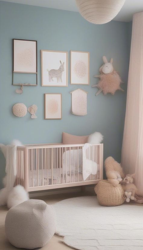 "Fill your nursery with love and charm with playful and cute prints. 🌈💫" Baby Girl Blue Nursery, Girl Blue Nursery, Nursery Ideas Blue, Light Blue Nursery, Christmas Nursery, Animals Christmas, Cute Prints, Baby Rooms, Blue Nursery