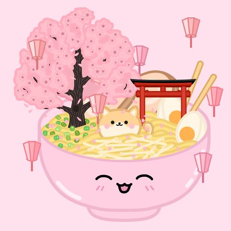 Hanami Festival, Ramen Logo, Cute Sakura, Kawaii Shiba, Kawaii Ramen, Drawing Perspective, Ramen Bowls, Ramen Noodle Bowl, Tonkotsu Ramen