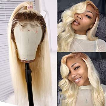 Blonde Long Human Hair Wigs Ombre Brown 4x4 Lace Closure Wigs 24" Brazilian Virgin Hair 150% Density Free Part 2 Tones 613 Lace Closure Wig for Black Women Bleached Knots Ombre Blonde Hair, Human Hair Lace Front Wigs, Ombre Hair Blonde, Hair Lace Front Wigs, Ombre Blonde, Blonde Lace Front Wigs, Curly Lace Front Wigs, Body Wave Hair, Peruvian Hair