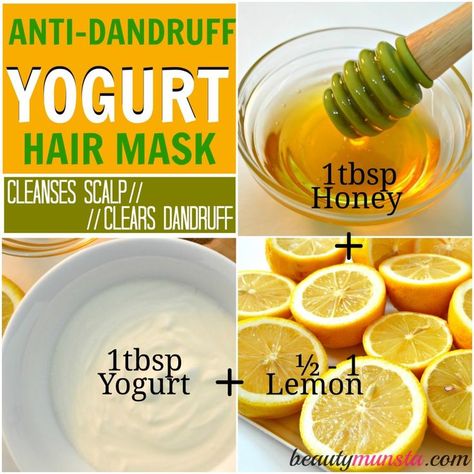 Yogurt Hair Mask Recipes for Beautiful Hair - beautymunsta Hair Growth Mask Diy, Yogurt Hair Mask, Hair Mask For Dandruff, Home Remedies For Dandruff, Hair Mask Recipe, Dandruff Remedy, Ghd Hair, Hair Mask For Growth, Hair Dandruff