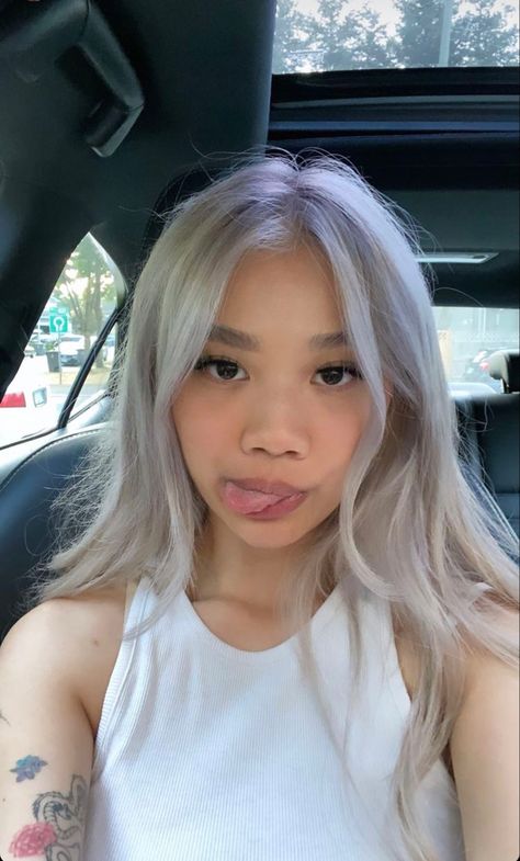 Asian Platinum Hair, Dyed Silver Hair For Women, Short Platinum Blonde Hair Asian, Platinum Asian Hair, Ash Platinum Hair, Blond Hair On Asian, Asian Blonde Hair Platinum, Silver Asian Hair, Blonde Hair Filipino