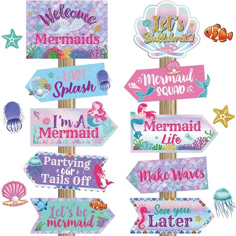 PRICES MAY VARY. Make your party more memorable: there are 10 different styles of mermaid bathroom decors, 2 of each style, 20 in total; You can use these cute mermaid birthday photo booth props to decorate your theme party, which will make your party and celebration more memorable Exquisite design: each mermaid decor uses different elements, such as cute mermaid tail, scallop, pearl, small fish and other patterns, with different slogans, so that you can fully feel the breath of the ocean; These Little Mermaid Decorations, Mermaid Party Games, Mermaid Birthday Decorations, Mermaid Party Supplies, Mermaid Birthday Party Decorations, Ocean Mermaid, Mermaid Party Favors, Mermaid Bathroom, Bawah Air