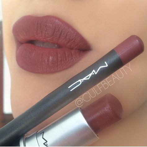 MAC lipstick (verve) & lip liner (half -red) Mac Verve Lipstick, Maroon Lips, Makeup 101, Lip Combo, Makeup Tricks, Mac Makeup, Mac Lipstick, Kiss Makeup, Makeup Goals