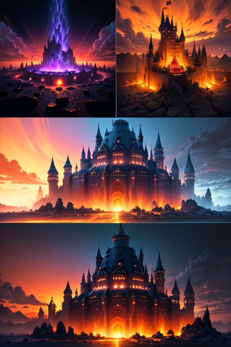 Palace Fantasy Fire, Fire Princess Fantasy Art, Fantasy Fire Kingdom Aesthetic, Fire Castle Fantasy Art, Fire Castle Aesthetic, Fire City Fantasy Art, Fire Kingdom Fantasy Art, Fantasy Fire Kingdom, Fire Kingdom Aesthetic