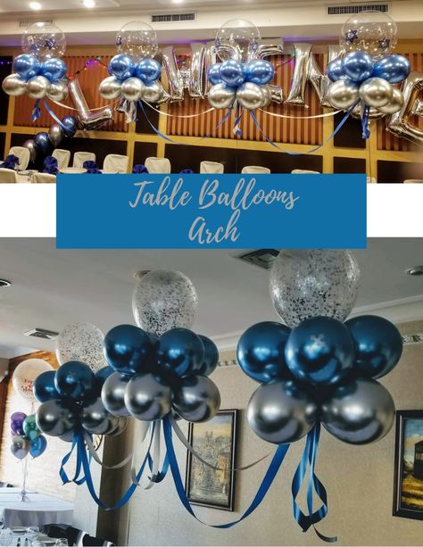 Floating Balloon Decorations, Blue And Silver Balloon Garland, Table Arch, Half Arch, Hot Air Balloon Craft, Arch Balloon, Silver Balloons, Balloon Logo, Balloons Arch