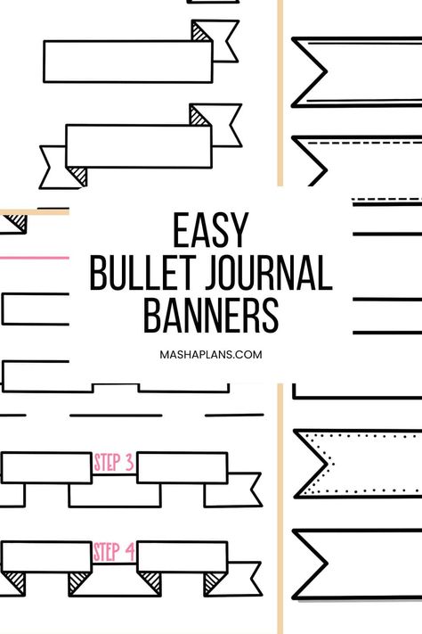 Bullet Journal Banners Headers, Easy Banner Ideas, Journal Headers Ideas, Journal Banner Ideas, Bullet Journal Banners, Simple Bullet Journal, Basic Banner, Journal Banner, Bullet Journal Decoration