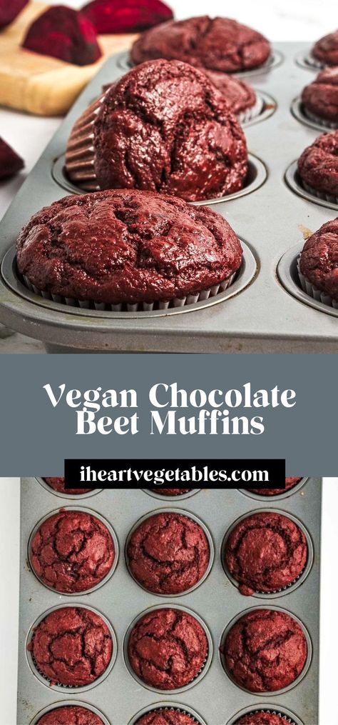 These chocolate beet muffins are easy to make and completely plant-based! These muffins are a sweet treat with hidden veggies, perfect for a healthy snack! Chocolate Beet Muffins, Beet Muffins, Whole Wheat Muffins, Beet Recipes, Learn To Live, Homemade Muffins, Iron Rich Foods, Hidden Veggies, Vegetarian Recipe