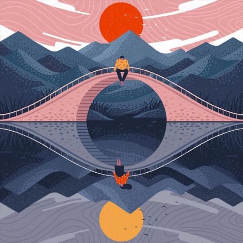 Veerle's Blog 4.0 | Valentine Bridge Infinite Illustration, Yukai Du, Bridge Drawing, Bridge Artwork, Camberwell College Of Arts, Sunset Poster, Bridge Art, How To Make Animations, Love Lines