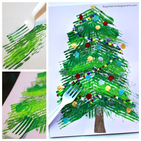 ♫ Oh Christmas Tree, Oh Christmas Tree, this fork painted Christmas tree craft is looooovely!! ♫ Handprint Christmas Tree, Painting Methods, Chirstmas Decor, Shell Wind Chimes, Handprint Christmas, Tree Craft, Christmas Tree Art, Fun Christmas Crafts, Christmas Tree Painting