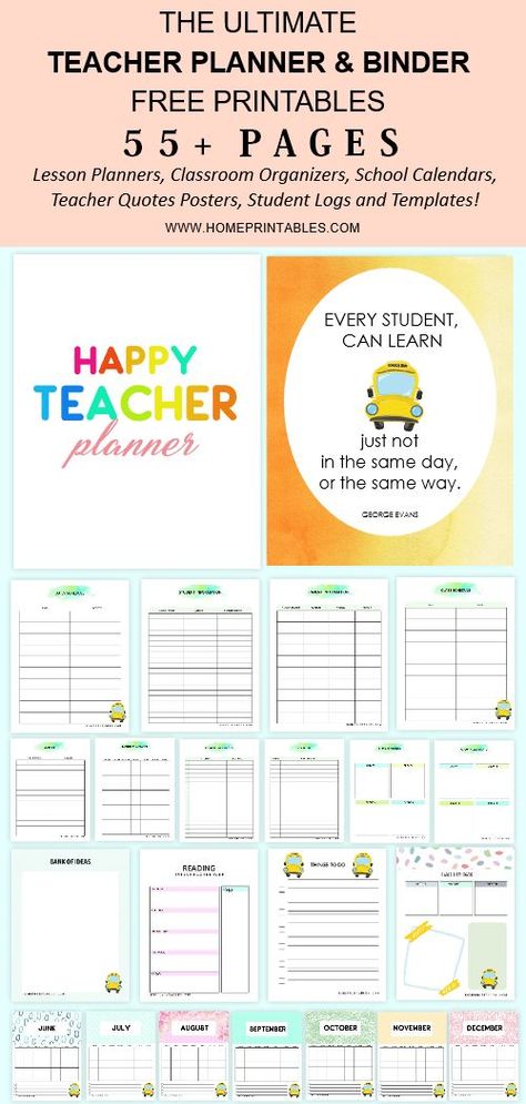 The Best FREE Teacher Planner Printable! Download teacher logs, homework planner, teacher quotes and posters lesson planner, classroom organizers and more. #teacher #teacherplanner #freeprintable Teacher Diary Planner, Free Teacher Planner, Teacher Prints, School Organization Printables, Happy Teacher Planner, Instructional Assistant, Teacher Binder Printables Free, Free Teacher Binder, Free Lesson Planner