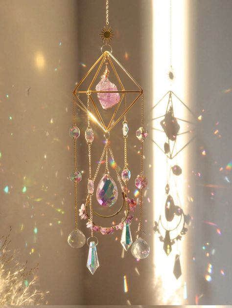 Amethyst Crystal Decor, Prism Decor, Crystal Wind Chimes, Crystal Suncatcher, Amethyst Healing, Hanging Crystals, Green Fluorite, Rainbow Maker, Crystal Suncatchers