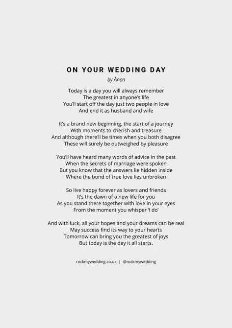 Love Poem Wedding Reading, Poem To Read At Wedding, Wedding Ceremony Readings For Friends, Fun Wedding Readings, Poems To Read At Weddings, Quotes About Marriage Wedding, Letter To Best Friend On Wedding Day, On Your Wedding Day Quotes, Wedding Readings For Friends To Read