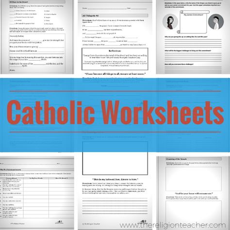 A collection of Catholic worksheets from The Religion Teacher and other Catholic websites. Mass Worksheet, Ccd Activities, Religion Activities, Catholic Sacraments, Catholic Homeschool, Catholic Education, Catholic Crafts, Faith Formation, Catholic Kids