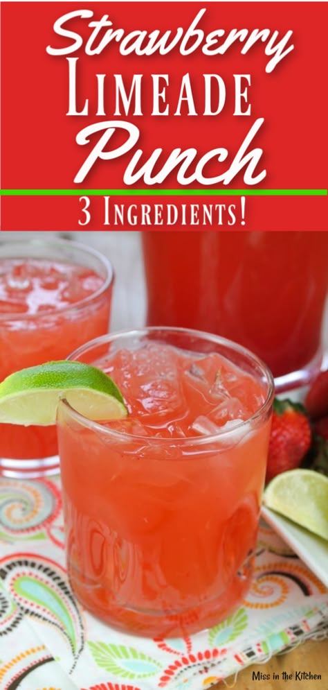 Limeade Punch, Strawberry Limeade, Limeade Recipe, Easy Alcoholic Drinks, Lemonade Punch, Easy Punch Recipes, Easy Punch, Party Punch Recipes, Alcoholic Punch