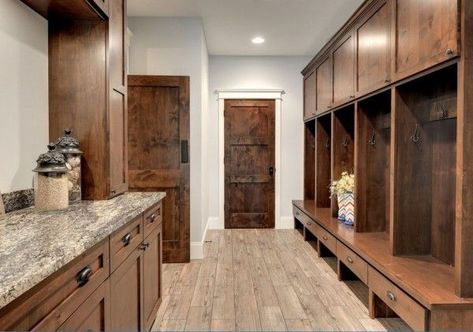 u shaped mudroom #mudroomideas Knotty Alder Kitchen Cabinets, Knotty Alder Kitchen, Transitional Entry, Knotty Alder Cabinets, Alder Doors, Knotty Alder Doors, Mudroom Lockers, Home Remodeling Contractors, Mudroom Ideas