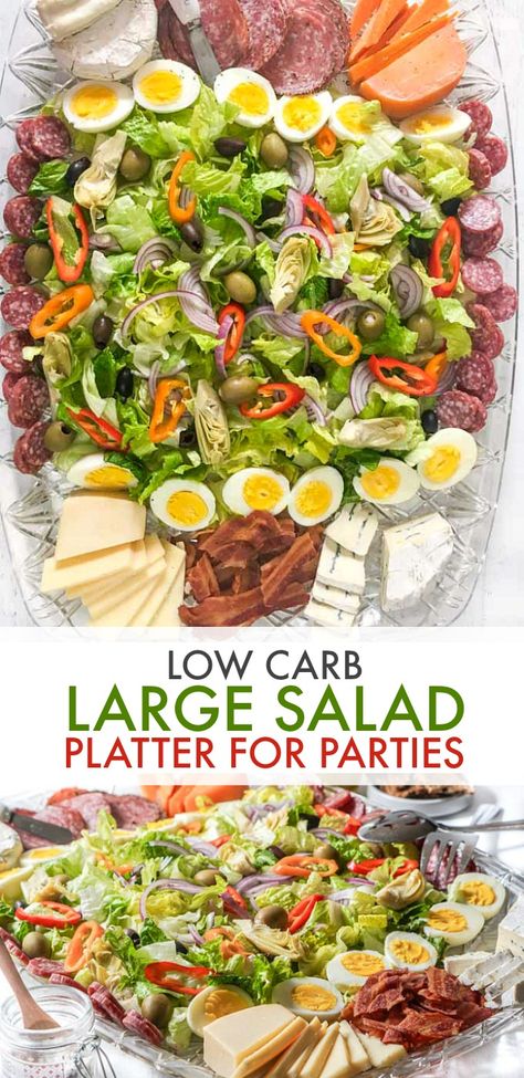 Low Carb Large Salad & Cheese Platter - This is perfect for a party or light dinner party. Buy all the items at Aldi! | MyLIfeCookbook.com #largesalad #salad #cheeseplatter #parties #platter #Aldi #lowcarb Appetizers For Party Easy, Low Carb Salad Dressing, Perfect Salad Recipe, Picnic Salad, Salad Cheese, Salads For A Crowd, Large Salad, Easy Salad, Fish Salad