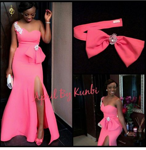 Pink Bridesmaid Dresses With Bow, Plus Size Maid, African Bridesmaids, Dresses With Bow, African Bridesmaid Dresses, Dinner Gowns, Lace Gown Styles, African Fashion Skirts, African Dresses Modern