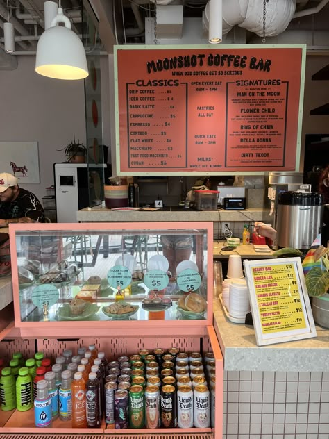 Coffee Bussines Ideas, Hometown Coffee Shop, Maximalist Coffee Shop, 90s Coffee Shop Aesthetic, Retro Coffee Shop Aesthetic, Groovy Coffee Shop, Soda Shop Aesthetic, Orange Coffee Shop, 80s Cafe