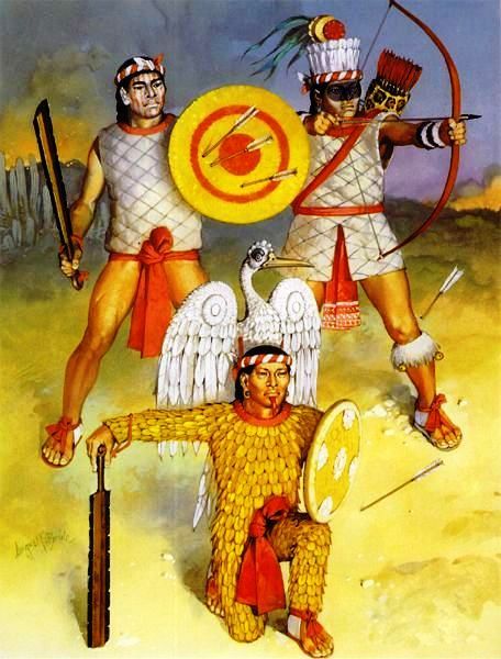 Tlaxcaltec warriors Angus Mcbride, Aztec Empire, Warriors Illustration, Contemporary History, Ancient Aztecs, Historical Warriors, Aztec Culture, Aztec Warrior, Ancient Warfare