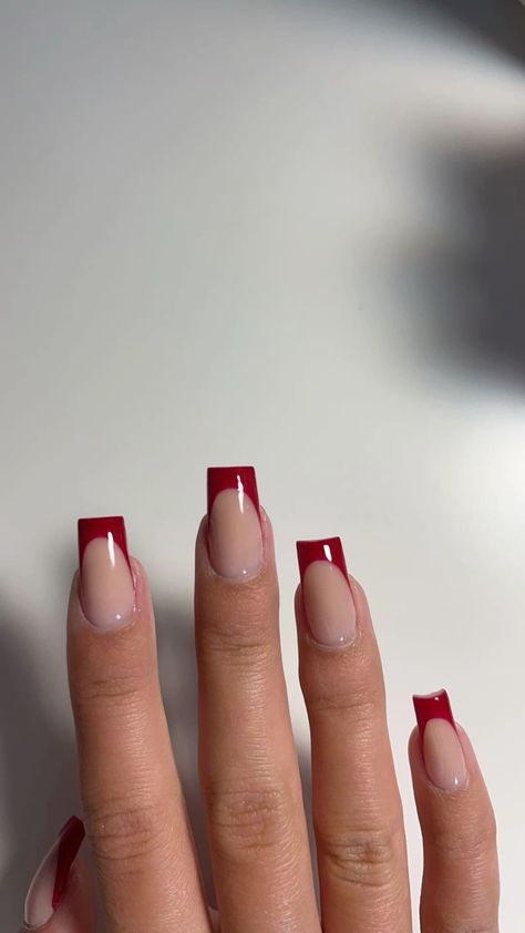 Deep Red French Tip Nails Coffin, Dark Red Nail French Tip, French Red Nails Square, Nail Ideas Square French Tip, Maroon French Tip Nails Square, Cherry Red French Tip Nails Square, Dark Red French Tip Nails Coffin, Fall Nails French Tip Square, Thick French Tip Nails Square Cute Red Square Nails, Deep Red French Tip Nails Coffin, Simple Fall Nail Inspo Square, French Tip Color Nails Square, French Red Nails Square, Red Square Nails French Tip, Nail Ideas Square French Tip, Dark Red Nails Short Design, Square Nails For Winter