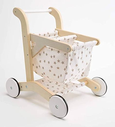 Amazon.com: HearthSong Wooden Shopping Cart for Pretend Play with Natural Finish, Real Rolling Wheels and Removable Cloth Basket Printed with Gold Stars: Toys & Games Wooden Shopping Cart, Basket Cloth, Cloth Basket, Toy Piano, Shopping Carts, Push Toys, Wooden Wheel, Fabric Basket, Wooden Baby Toys