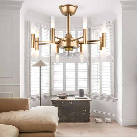 Oaks Decor Anagni 23-in Gold with Clear Blades Color-changing Integrated LED Indoor Fandelier Ceiling Fan with Light and Remote (7-Blade) Lowes.com Ceiling Fan With Light, Ceiling Fan, Color Change, Fan, Led, Color