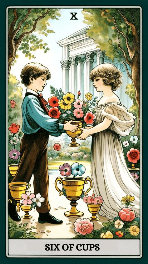 6 Cups Tarot Meaning, Six Of Cups Tarot Meaning, 6 Of Cups Tarot Meaning, 6 Of Cups Tarot, 2 Of Cups Tarot, Six Of Cups Tarot, Two Of Cups Tarot Card, Beautiful Tarot Cards, Six Of Cups