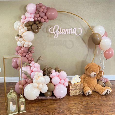 Get ready for a super sweet party with baby shower teddy bear! A perfect theme for baby boy or girl. It also has the most memorable decorations for th... Pink Teddy Bear Birthday Theme, Pink Teddy Bear Baby Shower Theme, Teddy Bear Baby Shower Cake Girl, Baby Shower Girl Bear Theme, Baby Shower Ideas Girl Decorations, Bear Themed Baby Shower Ideas Girl, Girl Bear Baby Shower Theme, Adornos Baby Shower, Baby Girl Teddy Bear Shower Ideas