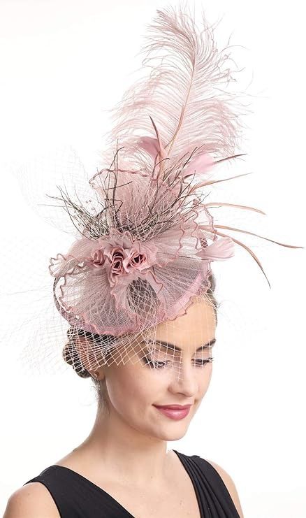 Amazon.com: SAFERIN Fascinators Hat Flower Feather Net Mesh Kentucky Derby Tea Party Headwear with Hair Clip and Hairband for Women (TA12-Pink) : Clothing, Shoes & Jewelry Hats For Mother Of The Bride, Crazy Kentucky Derby Hats, Flower Veil Wedding, Feather Clothing, Kentucky Derby Tea Party, Derby Tea Party, Themed Tea Party, Bride Fascinator, How To Make Fascinators