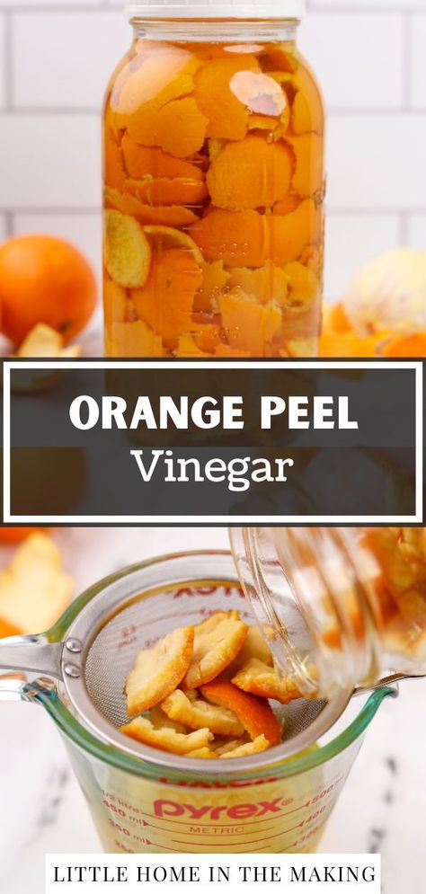 This easy recipe for Orange Peel Vinegar is the perfect natural homemade cleaner! Made with just 2 ingredients (orange peels and white vinegar), this zero waste idea is the perfect way to use up your leftover citrus peels. It contains natural oils that easily lift grease, making for the perfect all-purpose cleaner. Diy Orange Vinegar Cleaner, Orange And Vinegar Cleaner, Orange Peels And Vinegar Diy Cleaners, Orange Peel Vinegar Cleaner, Diy Cleaner With Orange Peels, Homemade Orange Cleaner, Orange Peels And Vinegar, Vinegar And Orange Peel Cleaner, Orange Peel Cleaner Diy